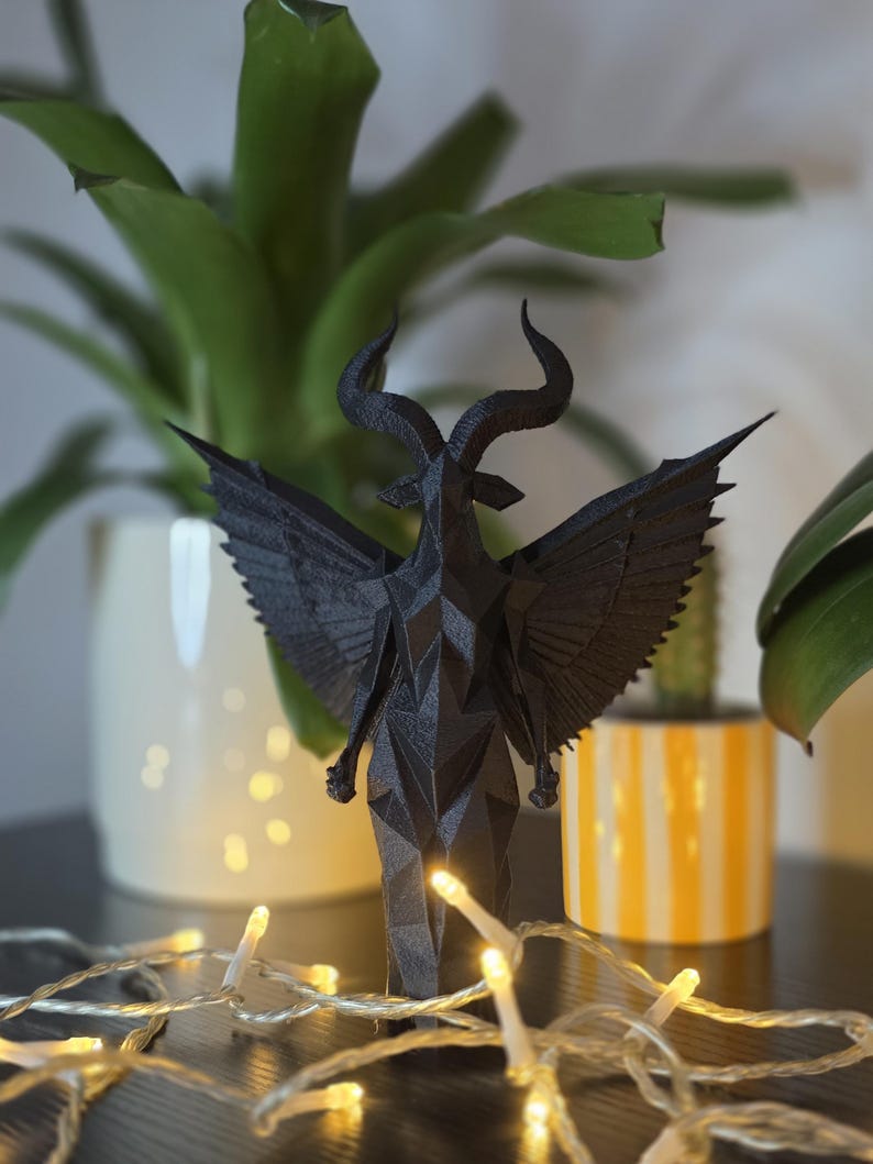 Geometric Demon Statue — horned gothic figurine, 3D printed