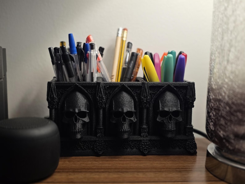 Skull Pen Holder — large gothic desk organizer, 3D printed