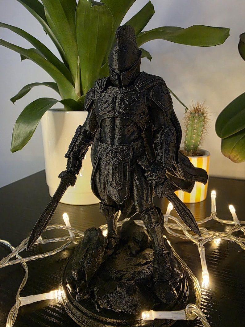 Spartan Warrior Figurine — twin swords, crested helmet, 3D printed